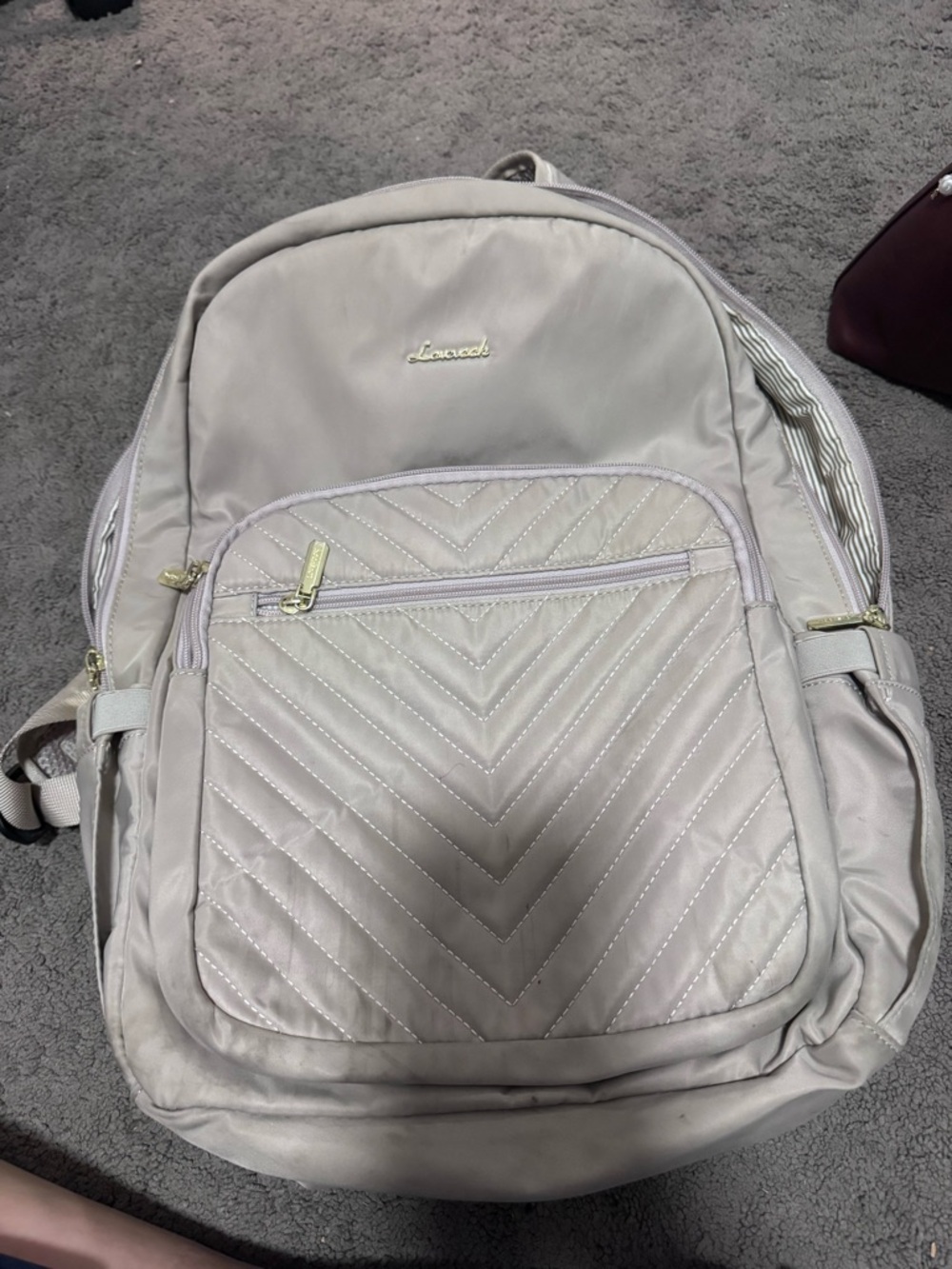 Striped Lined Backpack Interior in Light Taupe